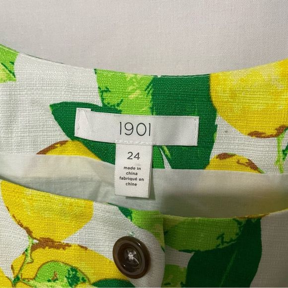 Sz 24 Nordstrom 1901 Button Front Lemon Print Dress - Picture 11 of 12